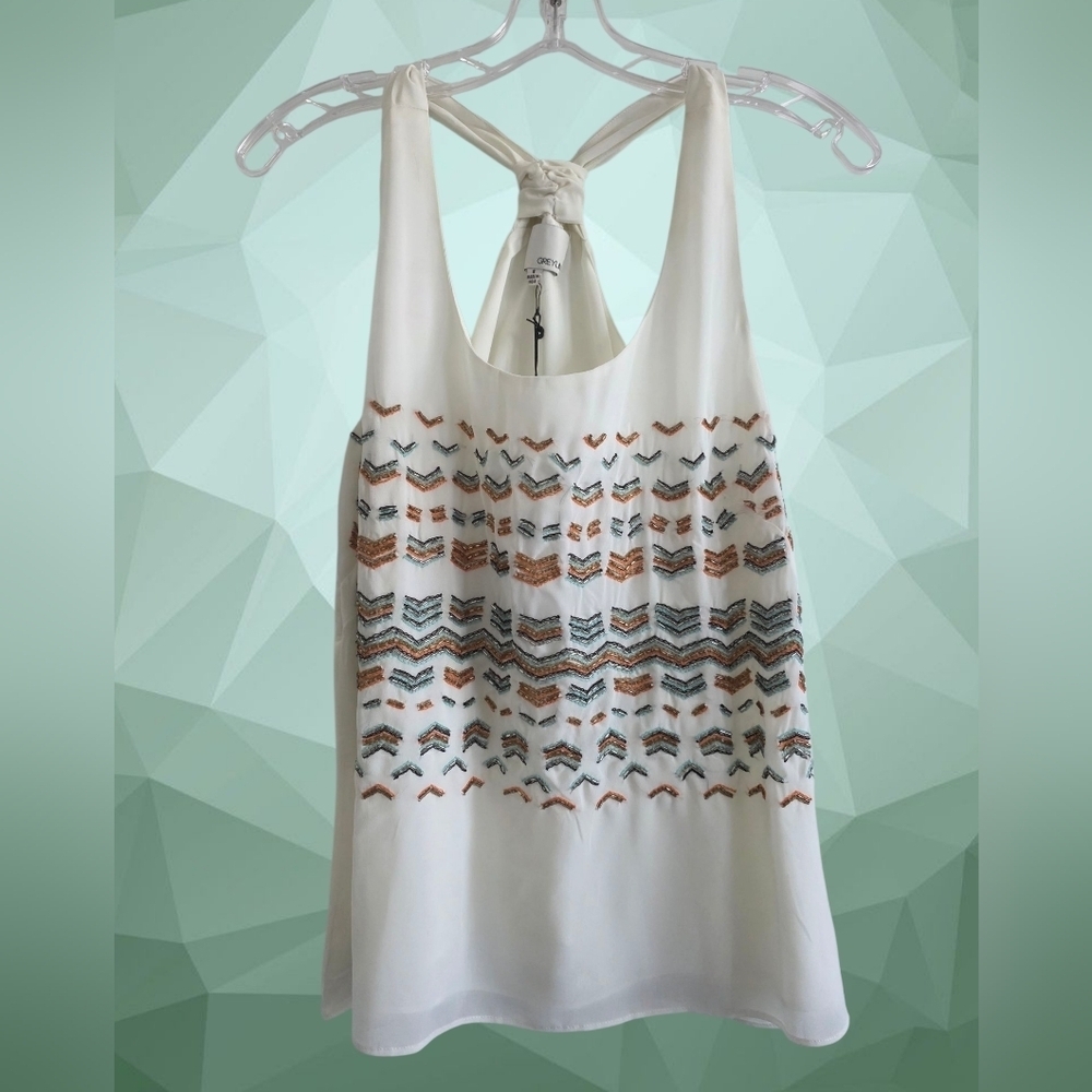 Greylin White Beaded Tank Top Size Small
